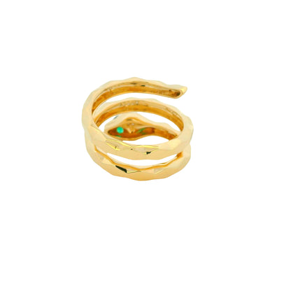 14k Yellow Gold Natural Pave Diamond & Emerald Eye Wrap Snake Ring