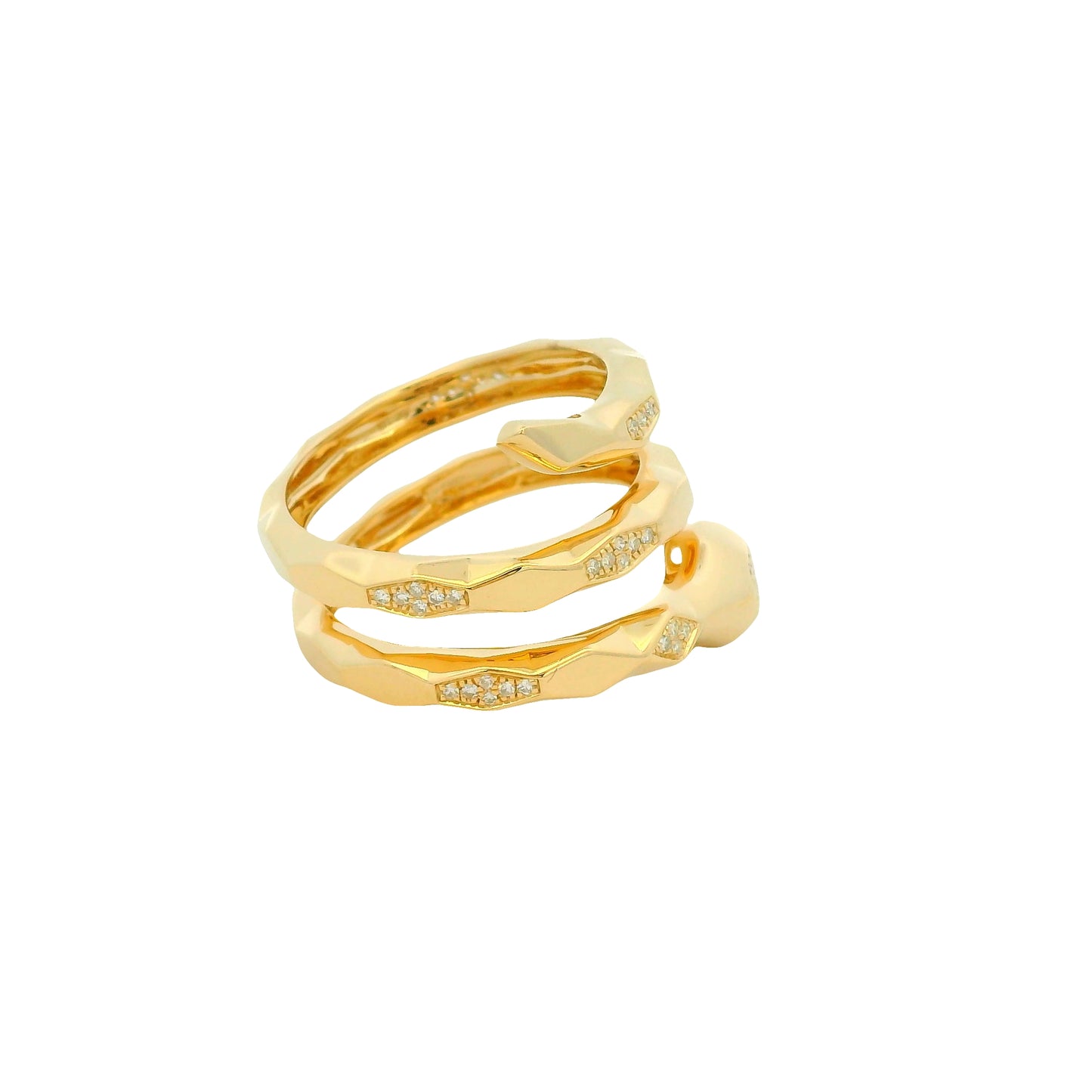 14k Yellow Gold Natural Pave Diamond & Emerald Eye Wrap Snake Ring