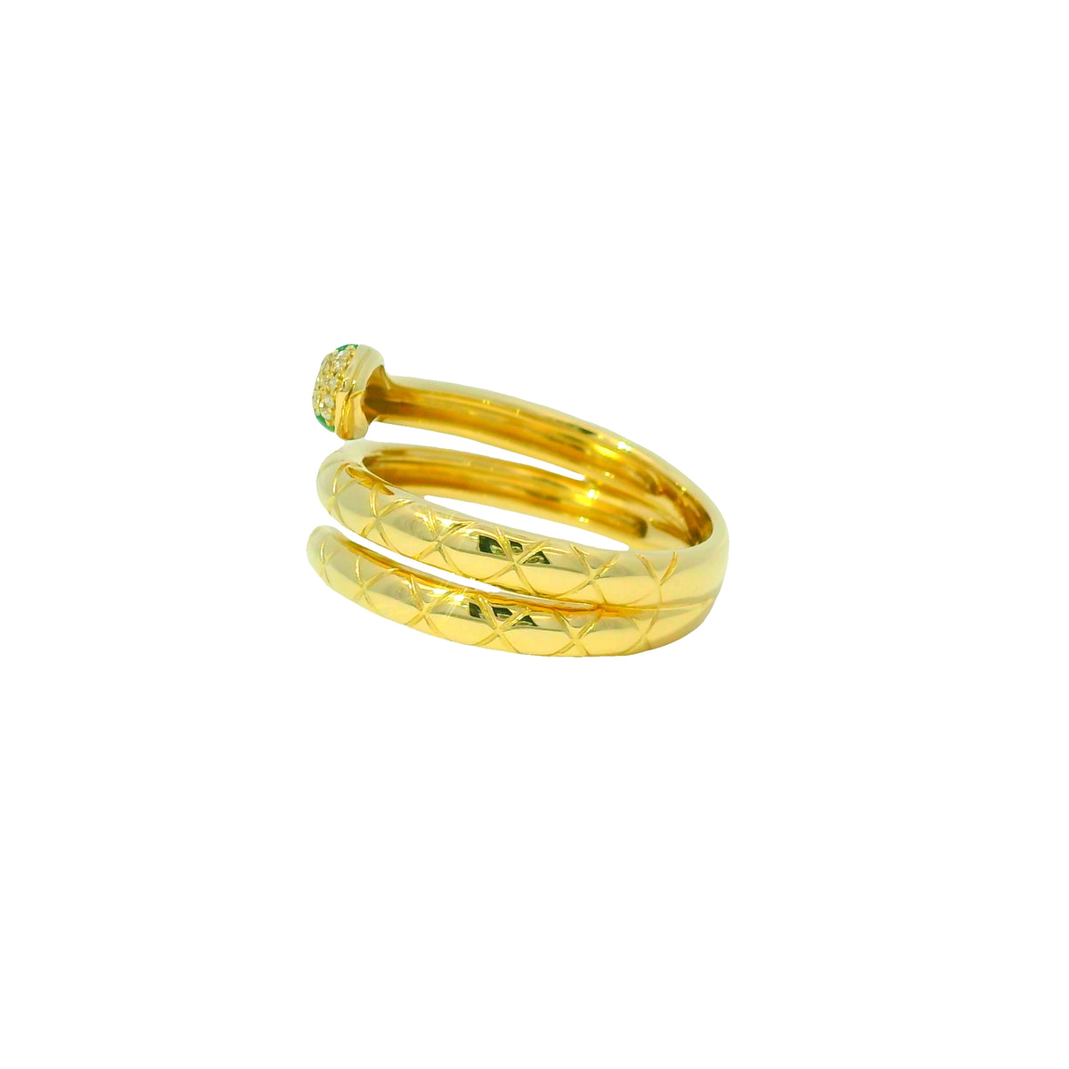 14k Yellow Gold Natural Pave Diamond & Emerald Eye Wrap Snake Ring