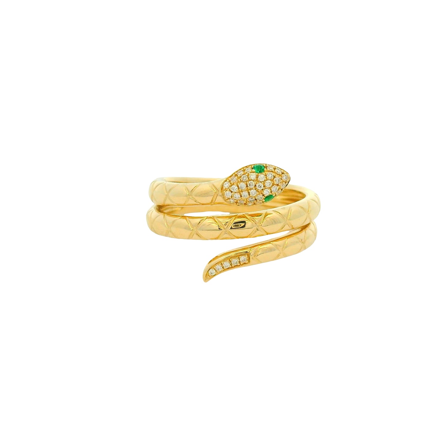 14k Yellow Gold Natural Pave Diamond & Emerald Eye Wrap Snake Ring