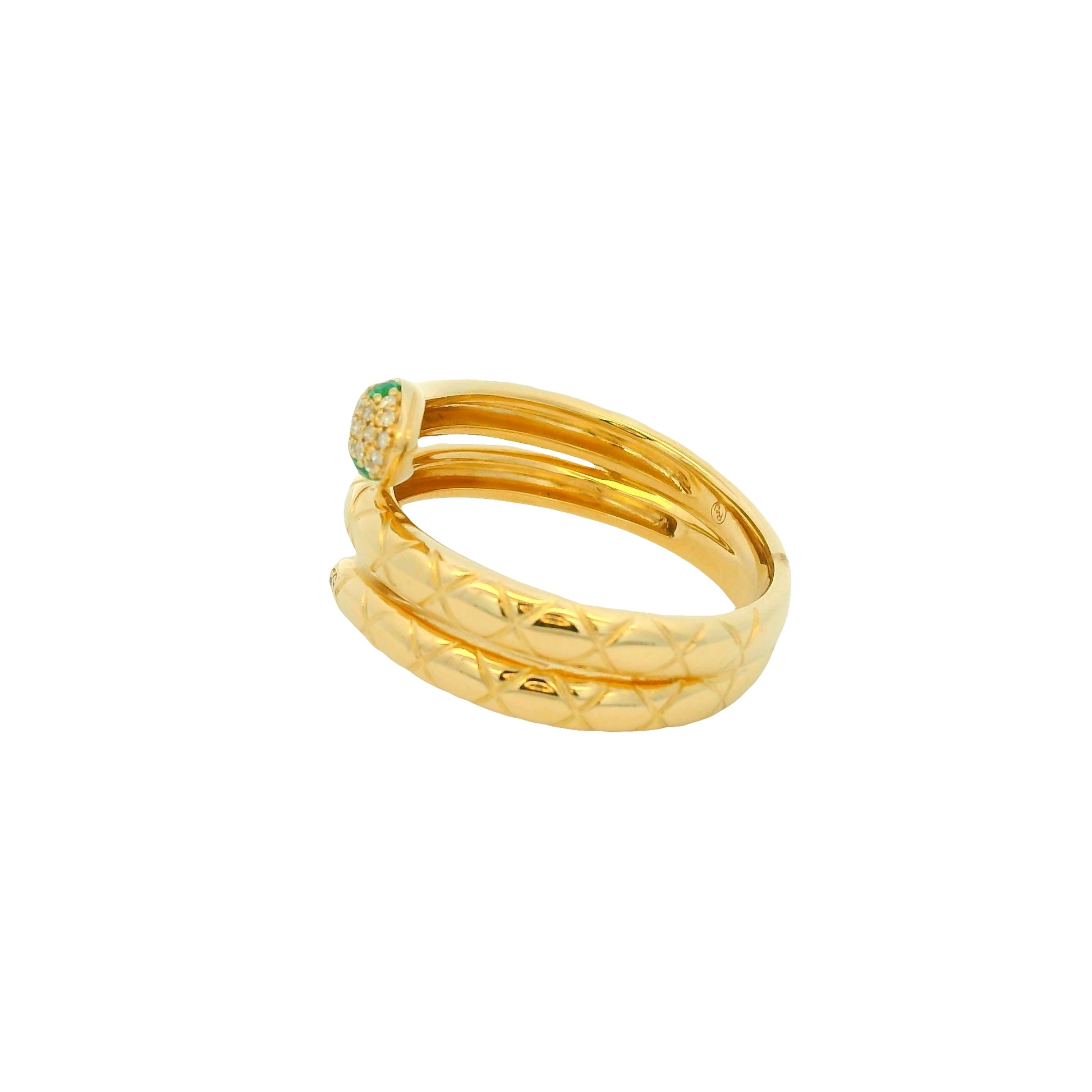 14k Yellow Gold Natural Pave Diamond & Emerald Eye Wrap Snake Ring