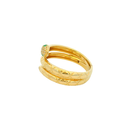 14k Yellow Gold Natural Pave Diamond & Emerald Eye Wrap Snake Ring