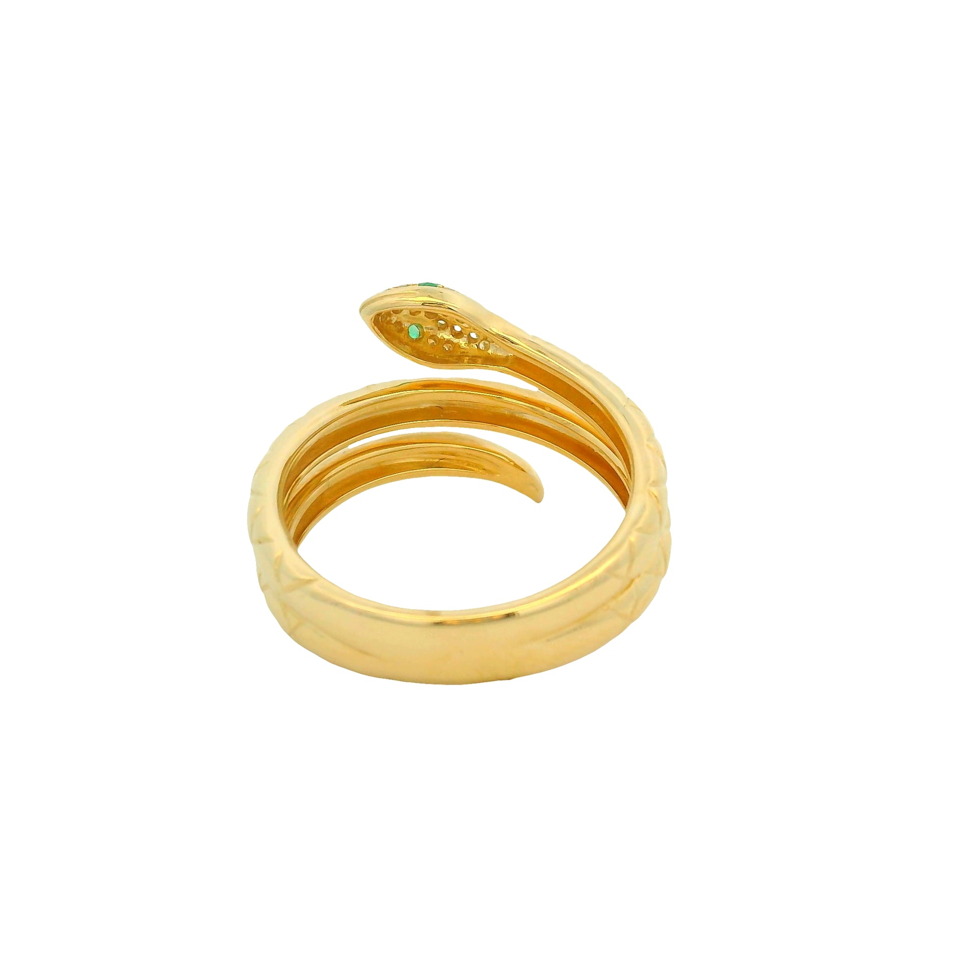 14k Yellow Gold Natural Pave Diamond & Emerald Eye Wrap Snake Ring