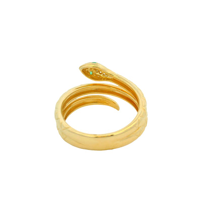 14k Yellow Gold Natural Pave Diamond & Emerald Eye Wrap Snake Ring