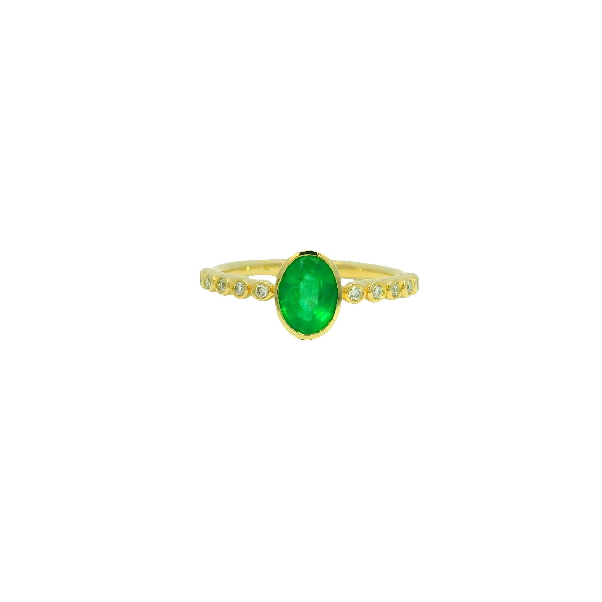14K Yellow Gold Natural Emerald & Natural Diamond in a Bezel Setting Ring