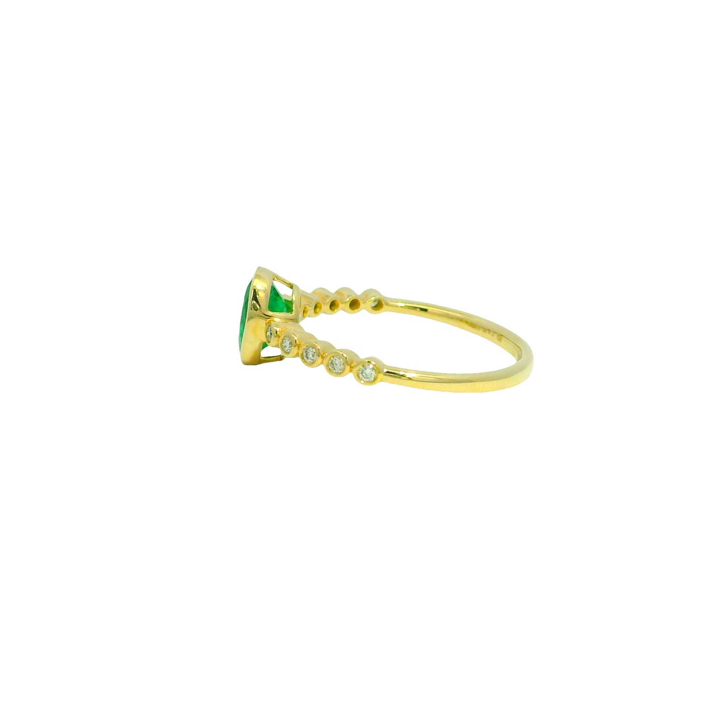 14K Yellow Gold Natural Emerald & Natural Diamond in a Bezel Setting Ring