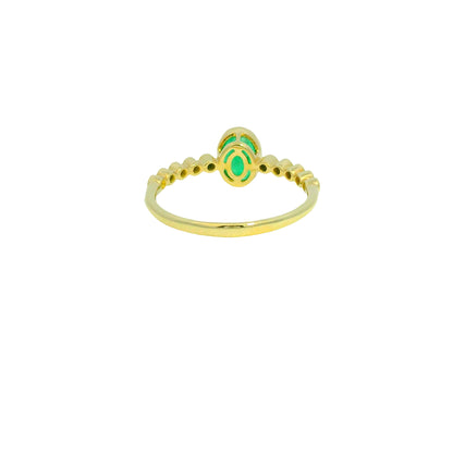 14K Yellow Gold Natural Emerald & Natural Diamond in a Bezel Setting Ring