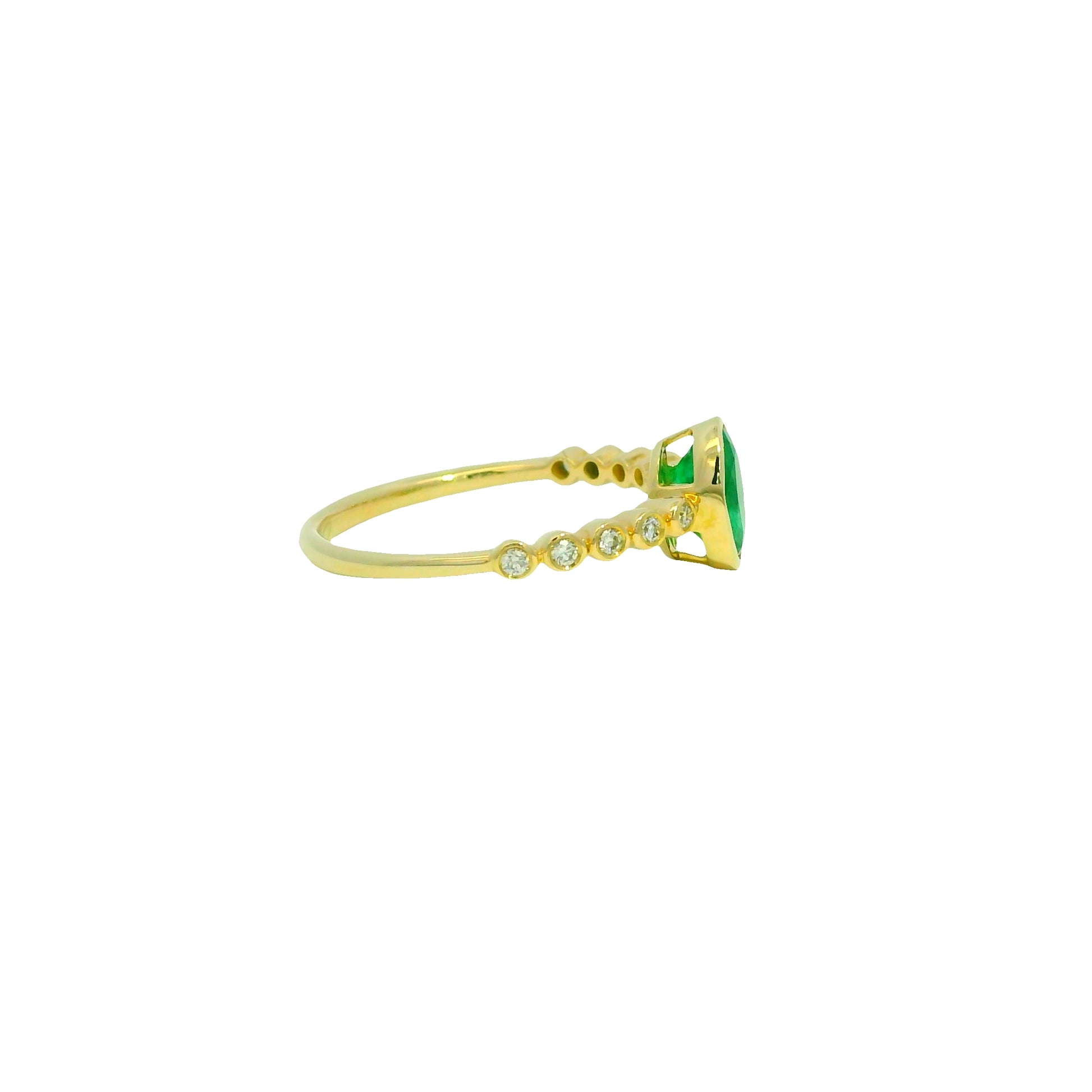 14K Yellow Gold Natural Emerald & Natural Diamond in a Bezel Setting Ring