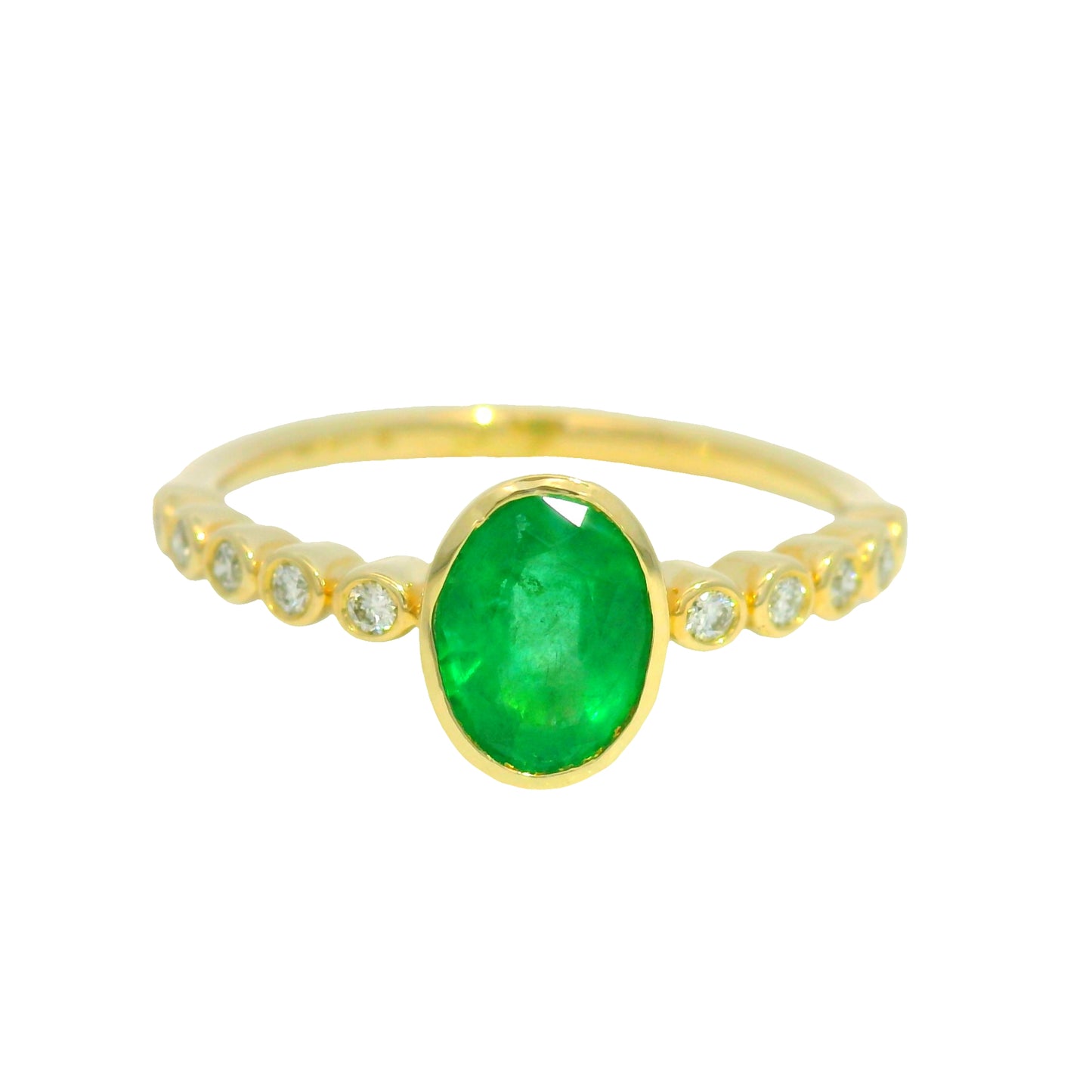 14K Yellow Gold Natural Emerald & Natural Diamond in a Bezel Setting Ring
