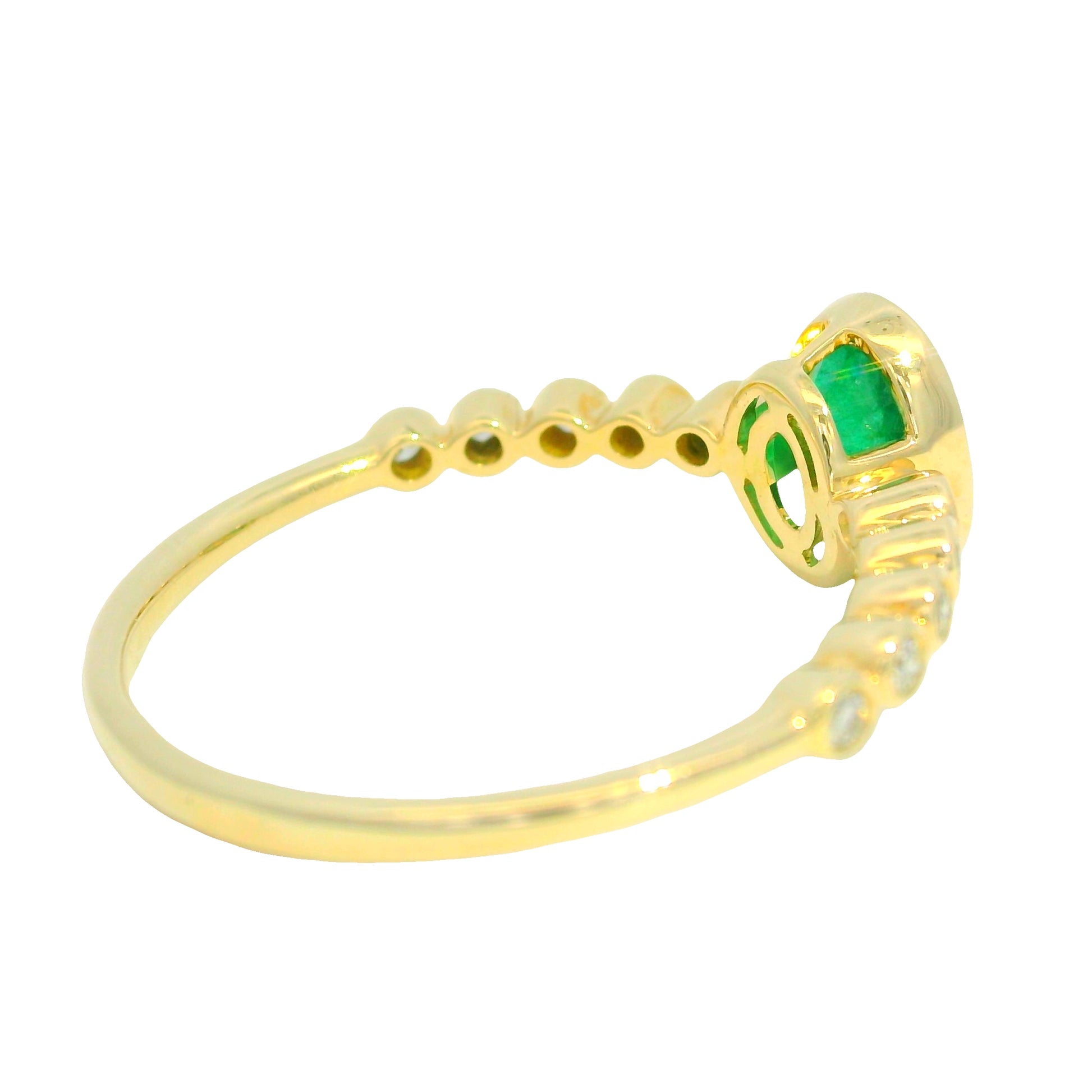 14K Yellow Gold Natural Emerald & Natural Diamond in a Bezel Setting Ring