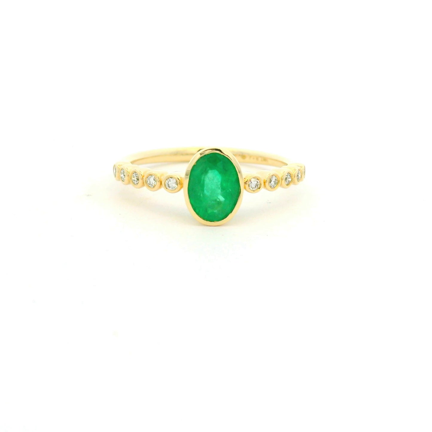 14K Yellow Gold Natural Emerald & Natural Diamond in a Bezel Setting Ring