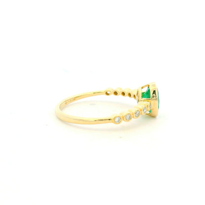 14K Yellow Gold Natural Emerald & Natural Diamond in a Bezel Setting Ring