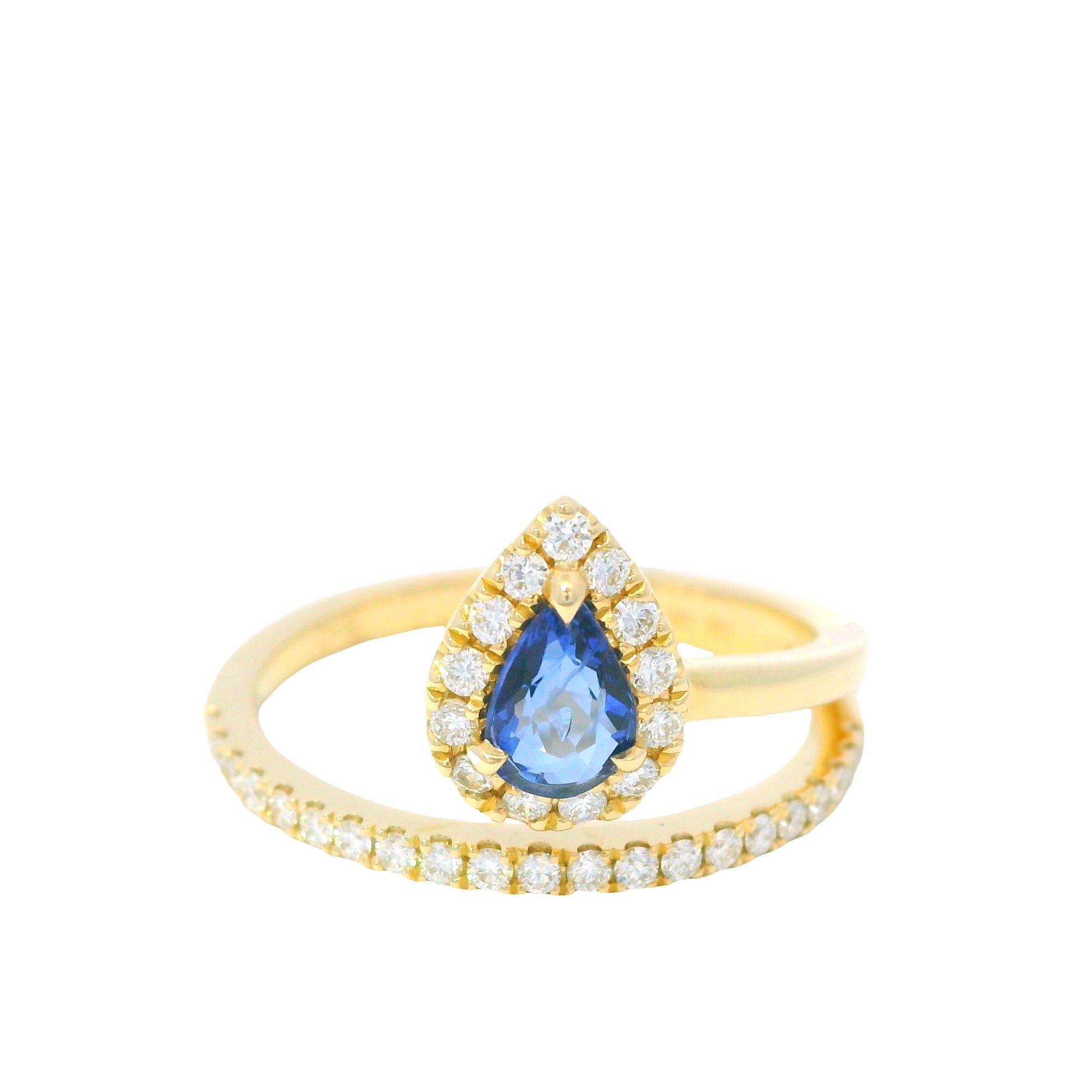14k Yellow Gold Natural Pear Shape Sapphire & Diamond Wrap Ring