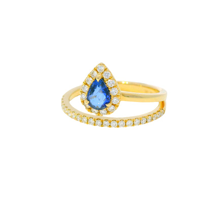 14k Yellow Gold Natural Pear Shape Sapphire & Diamond Wrap Ring