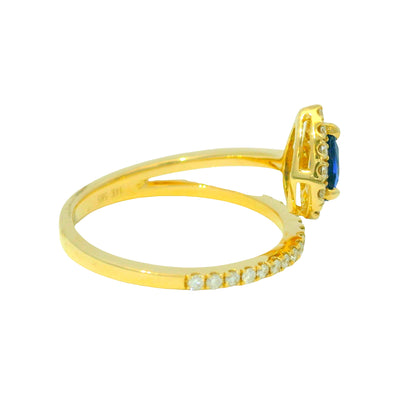 14k Yellow Gold Natural Pear Shape Sapphire & Diamond Wrap Ring