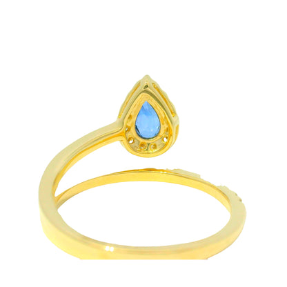 14k Yellow Gold Natural Pear Shape Sapphire & Diamond Wrap Ring