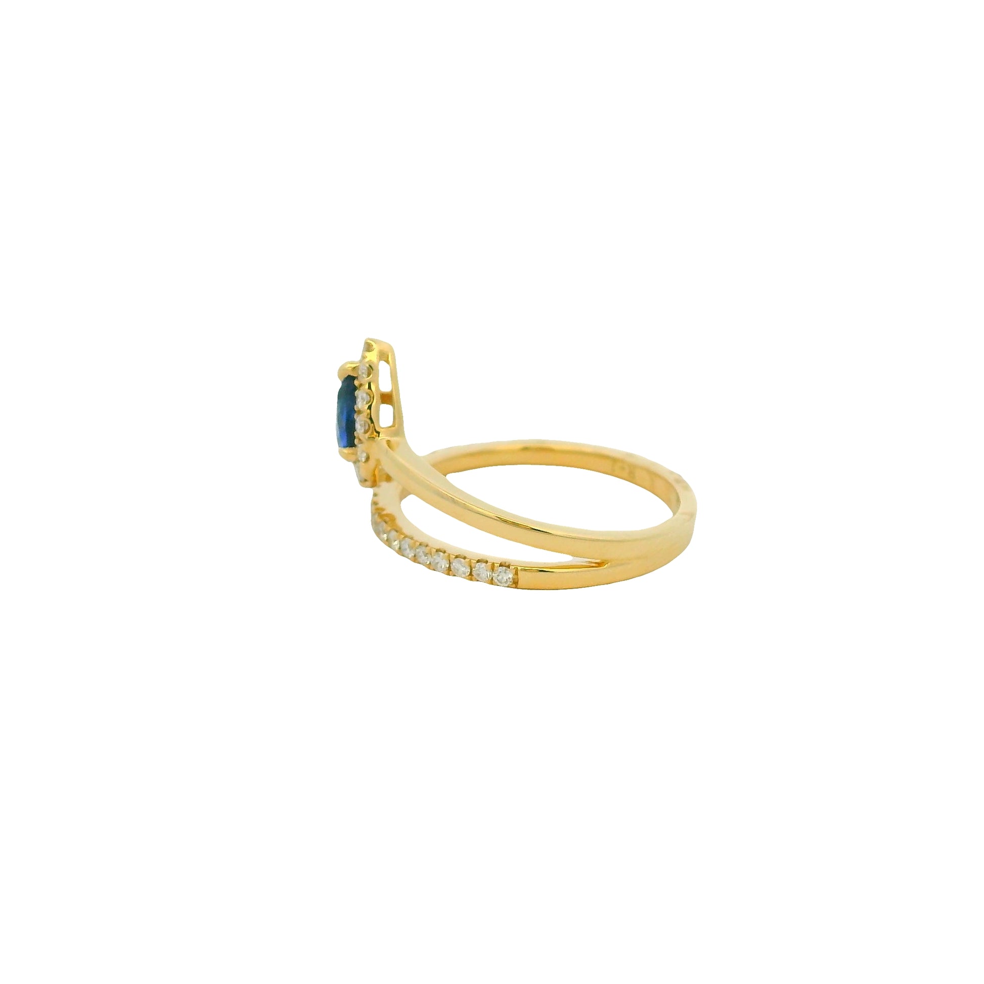 14k Yellow Gold Natural Pear Shape Sapphire & Diamond Wrap Ring
