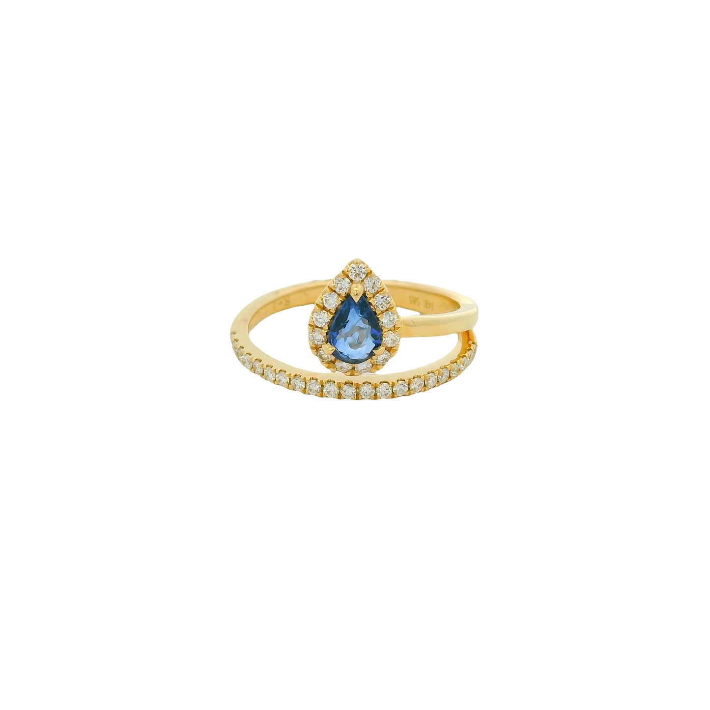 14k Yellow Gold Natural Pear Shape Sapphire & Diamond Wrap Ring