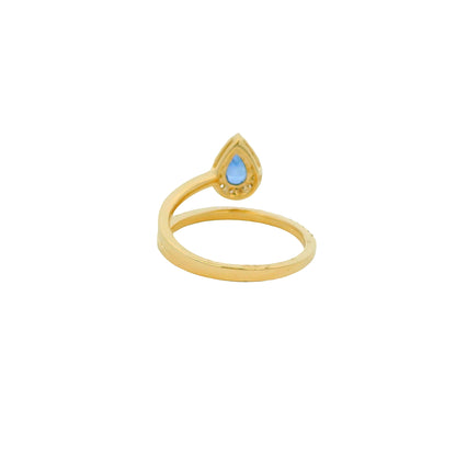 14k Yellow Gold Natural Pear Shape Sapphire & Diamond Wrap Ring