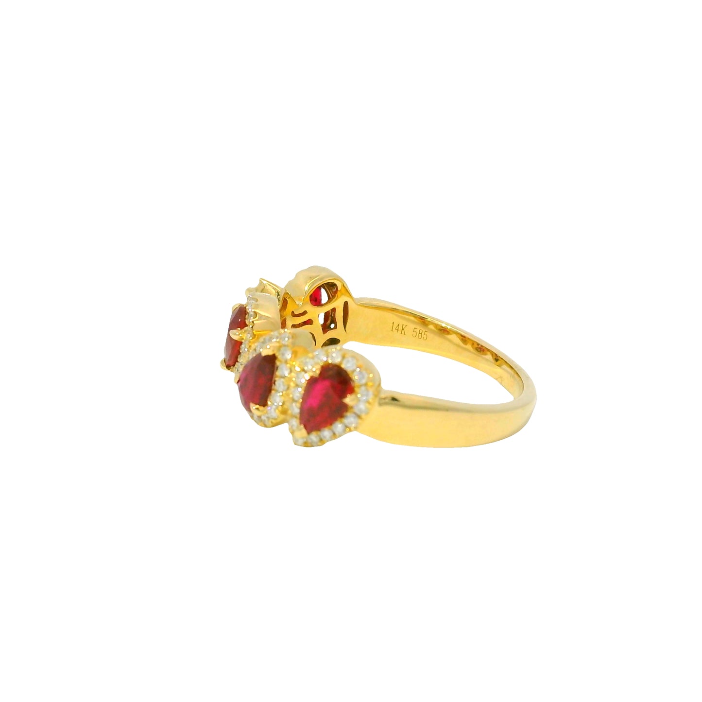 14K Yellow Gold Natural Ruby Pear & Natural Round Cut Diamond Halfway Ring