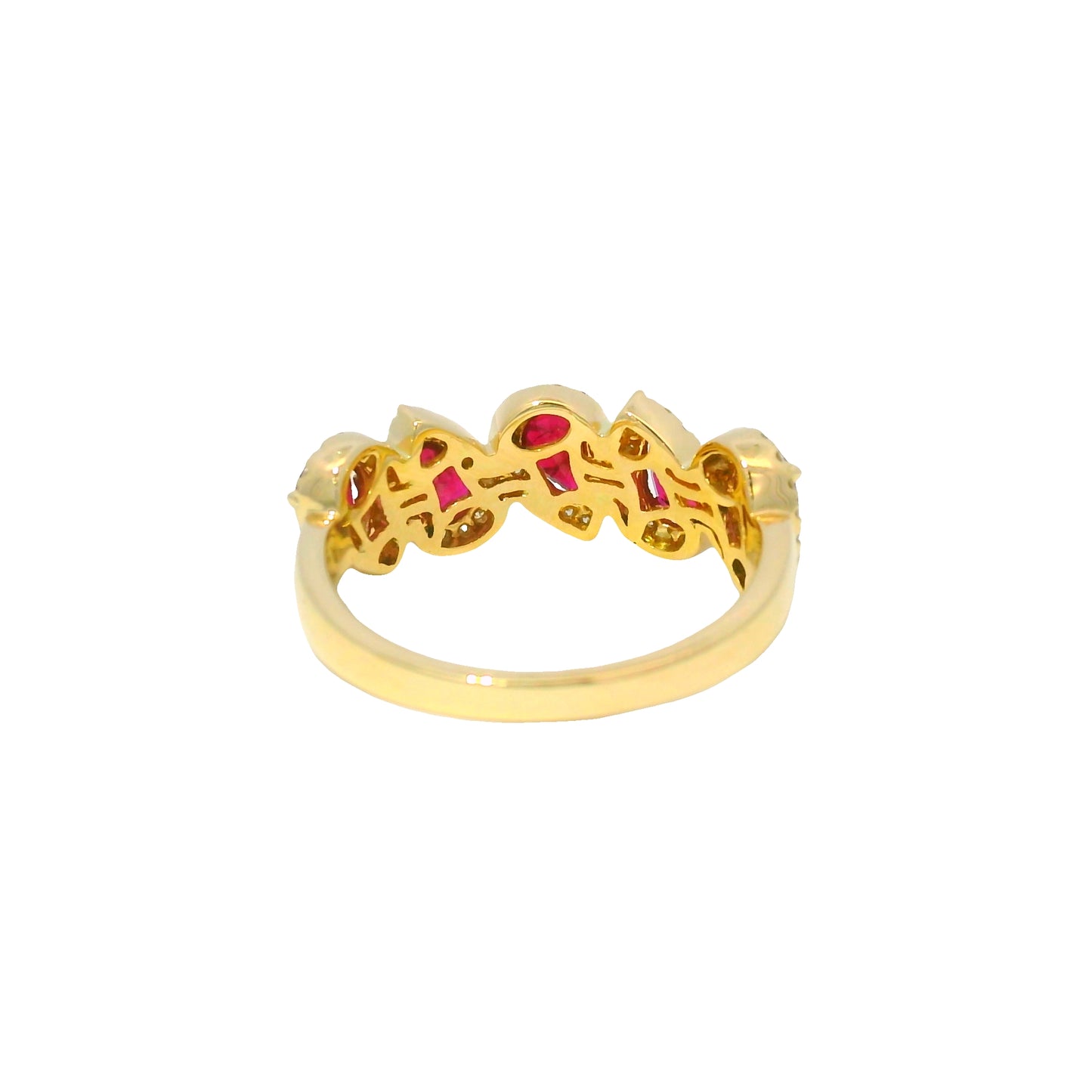14K Yellow Gold Natural Ruby Pear & Natural Round Cut Diamond Halfway Ring