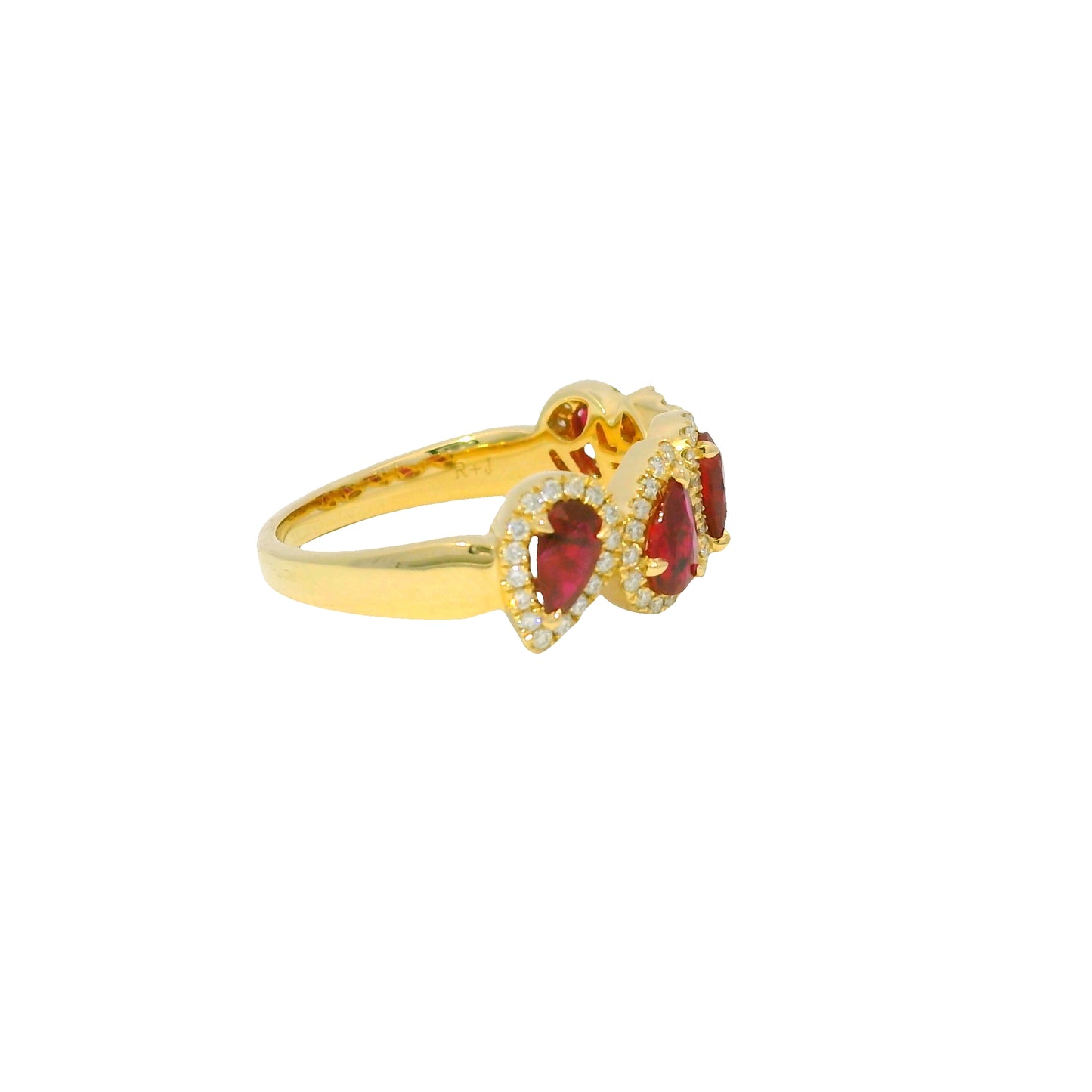 14K Yellow Gold Natural Ruby Pear & Natural Round Cut Diamond Halfway Ring