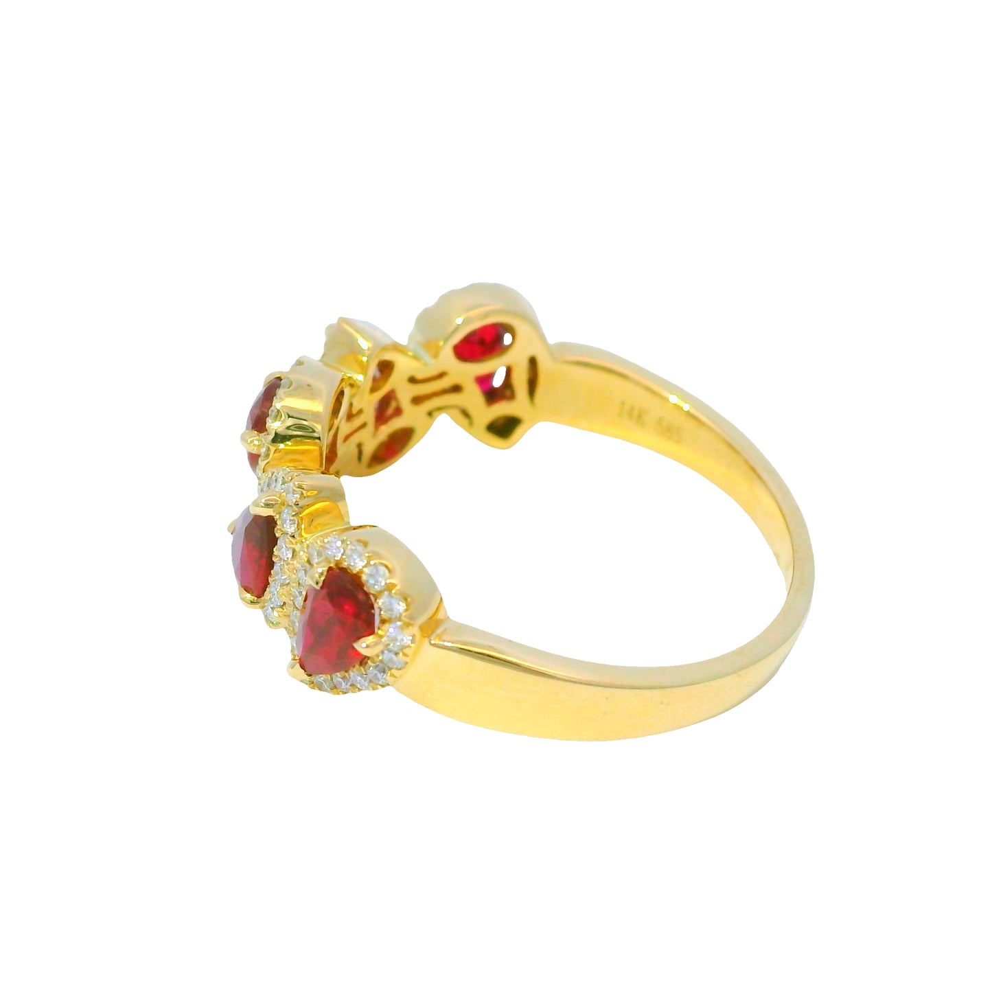 14K Yellow Gold Natural Ruby Pear & Natural Round Cut Diamond Halfway Ring