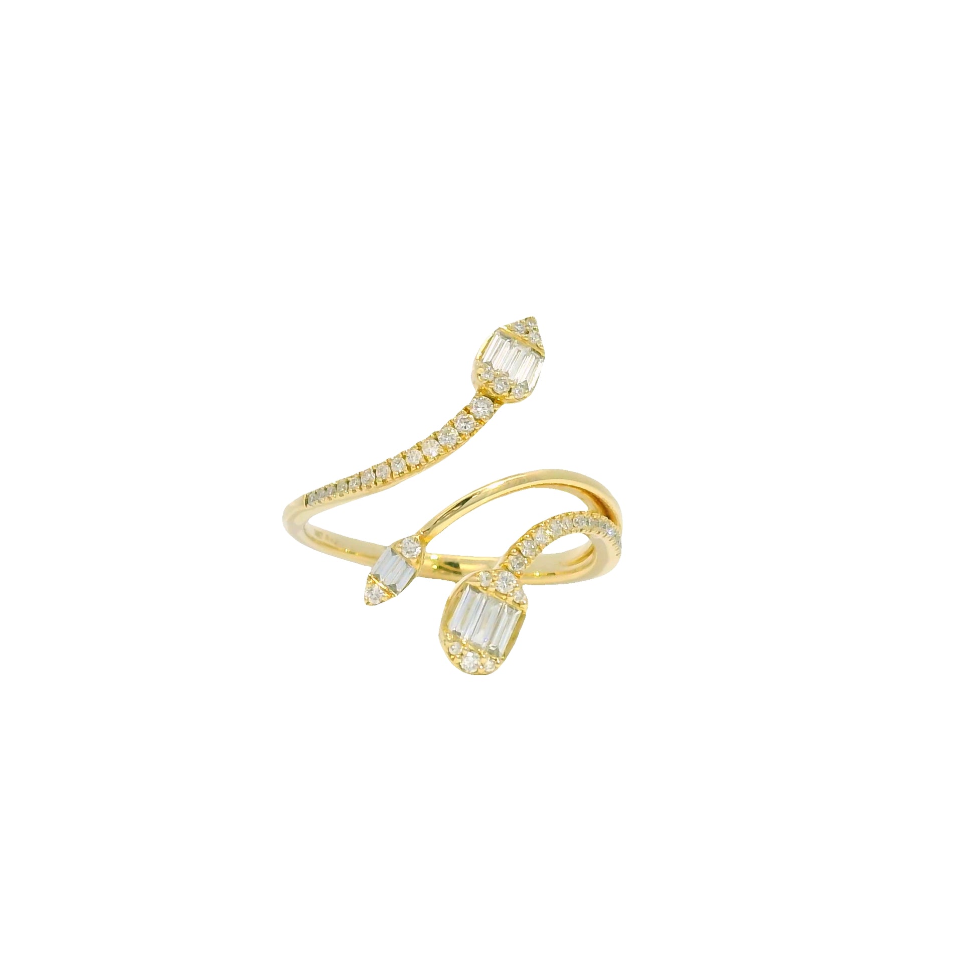 14k Yellow Gold Natural Diamond Baguette Open Crossover Ring 
