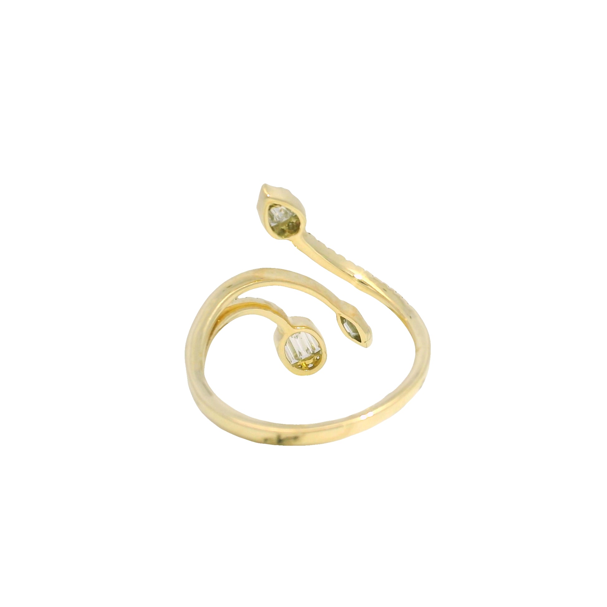 14k Yellow Gold Natural Diamond Baguette Open Crossover Ring 
