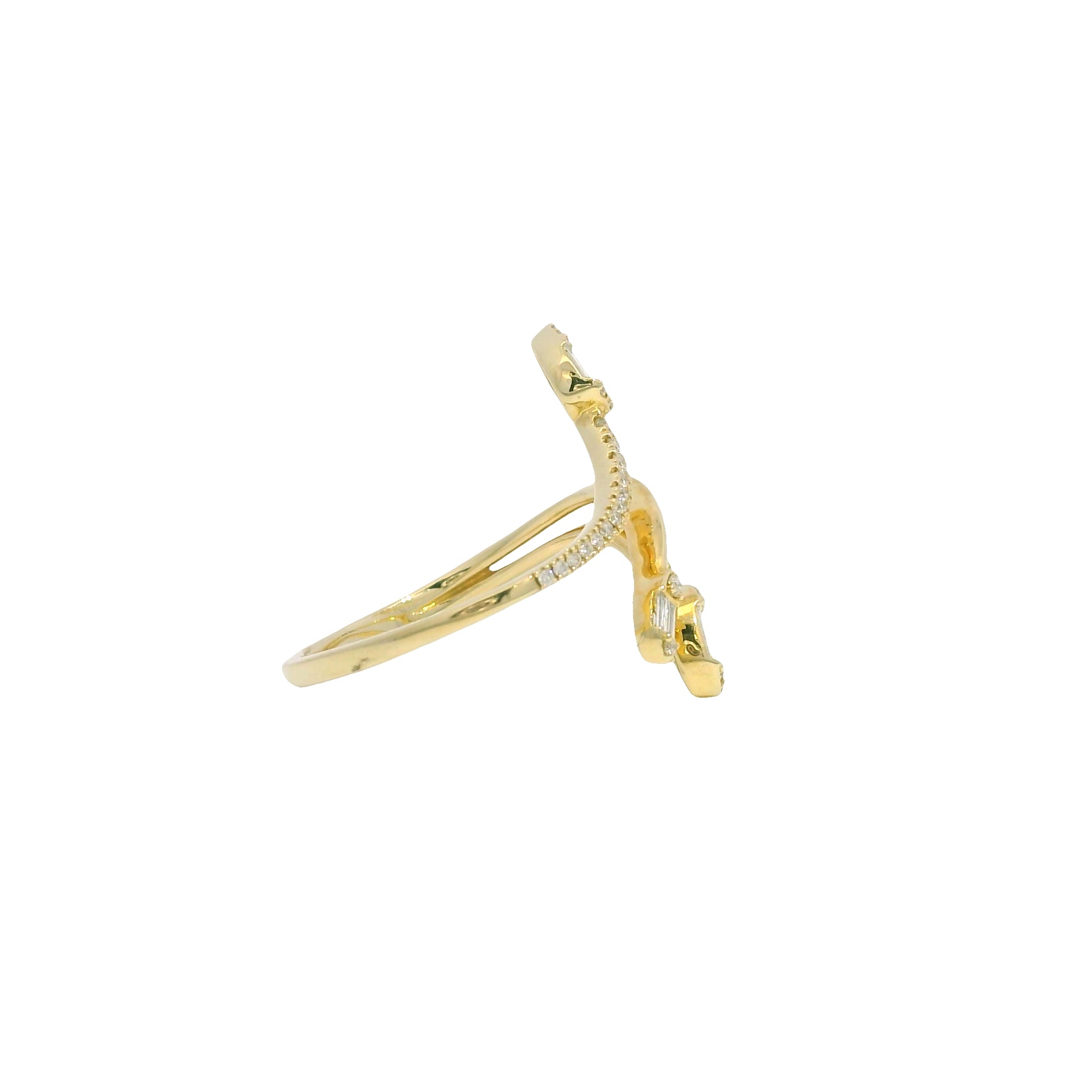 14k Yellow Gold Natural Diamond Baguette Open Crossover Ring 
