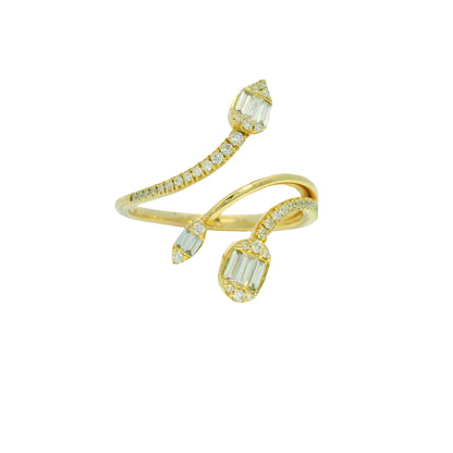 14k Yellow Gold Natural Diamond Baguette Open Crossover Ring 
