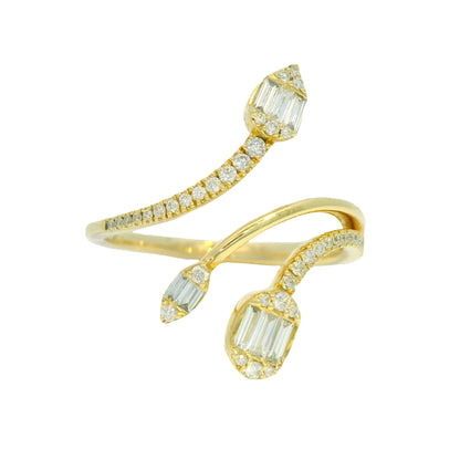 14k Yellow Gold Natural Diamond Baguette Open Crossover Ring 
