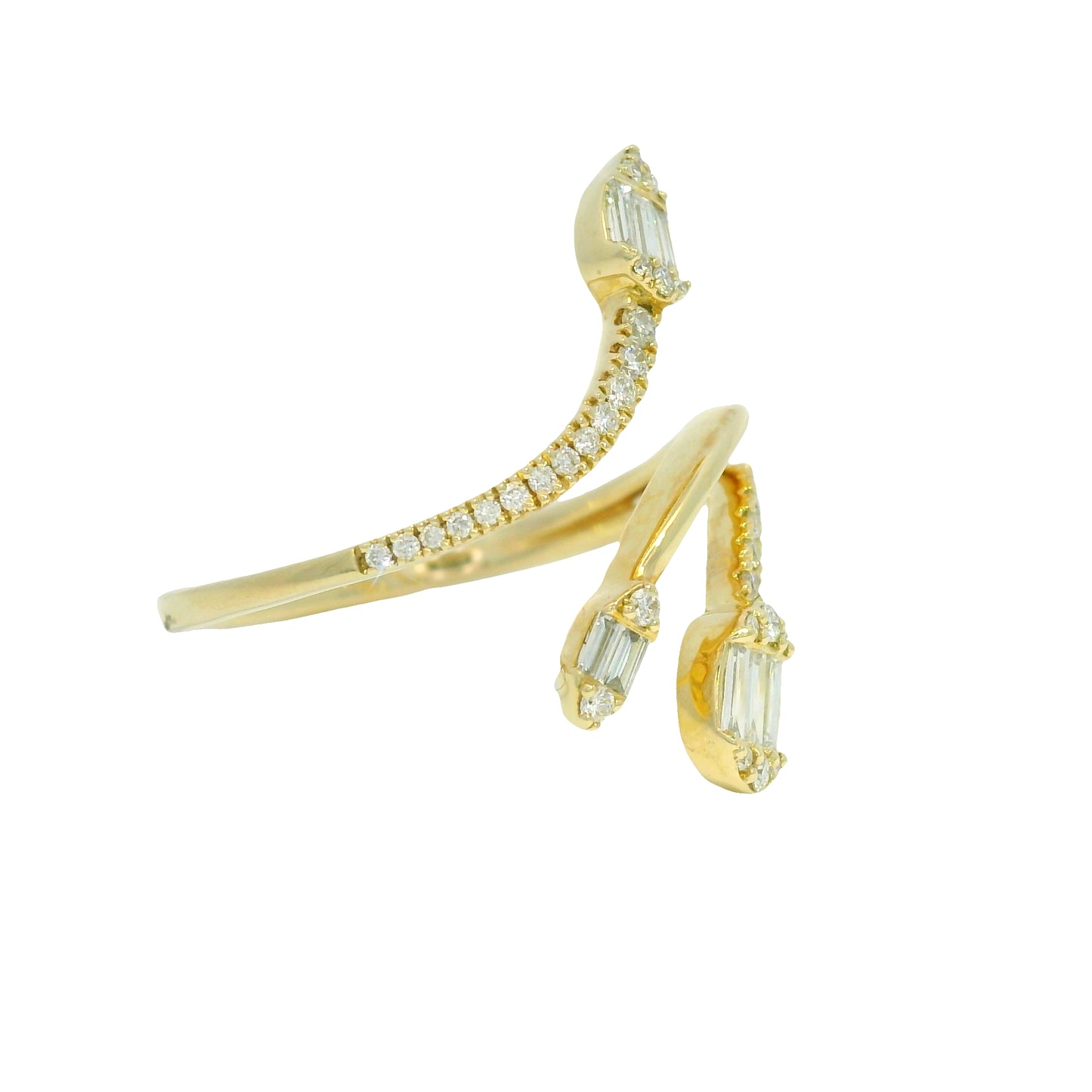 14k Yellow Gold Natural Diamond Baguette Open Crossover Ring 
