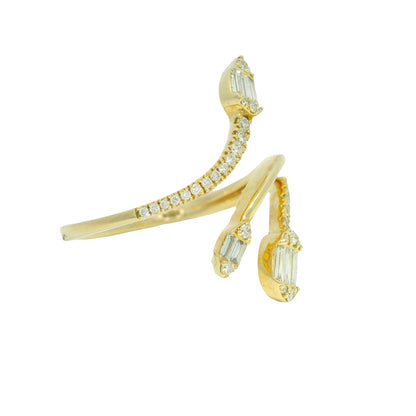 14k Yellow Gold Natural Diamond Baguette Open Crossover Ring 
