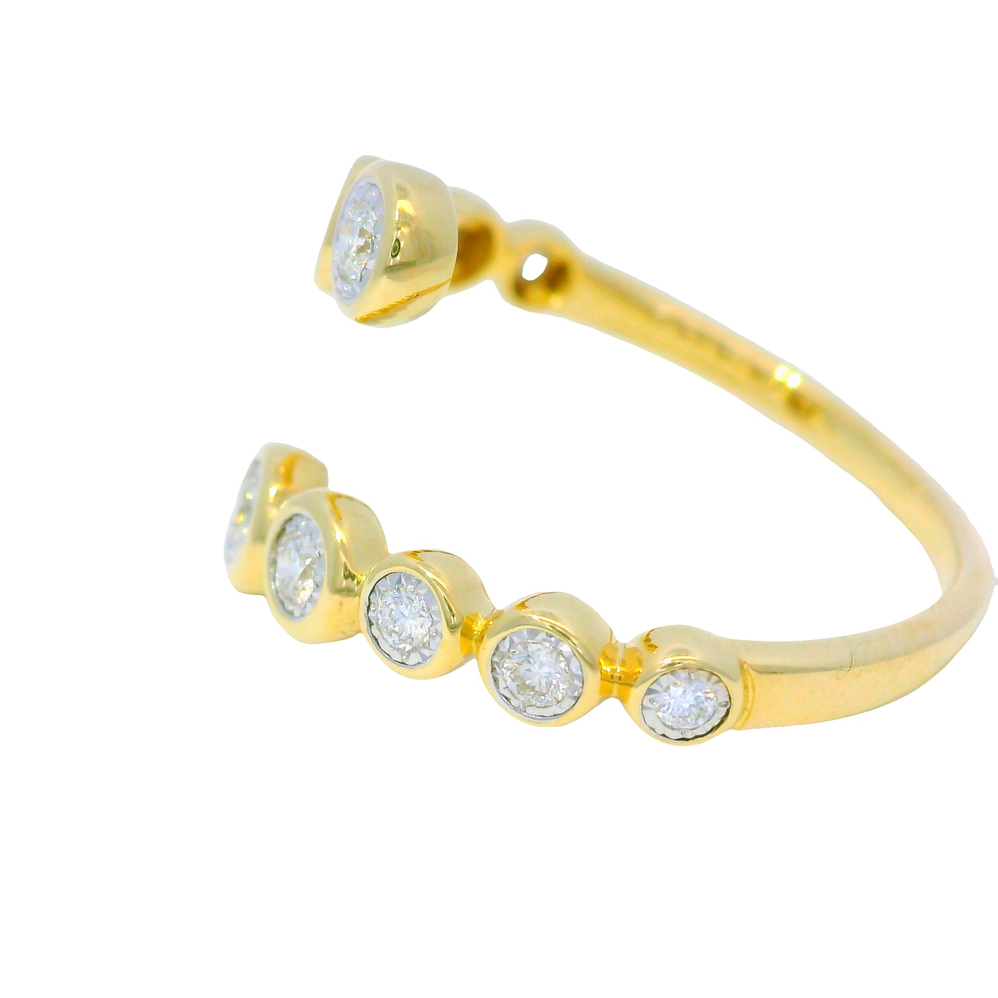 14k Yellow Gold Natural Round Brilliant Cut Diamond Bypass Ring