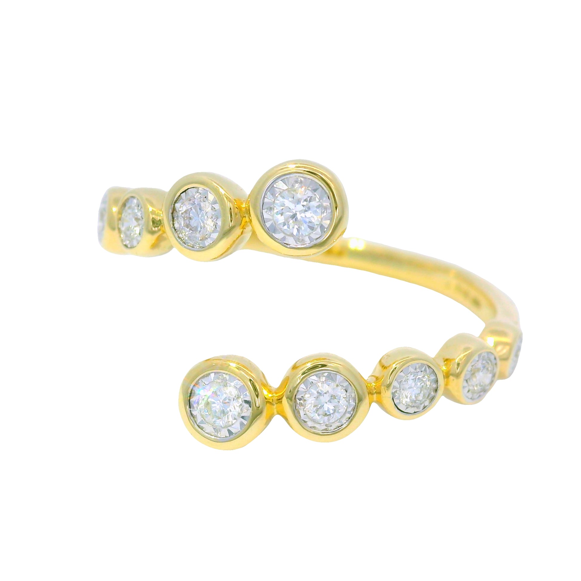 14k Yellow Gold Natural Round Brilliant Cut Diamond Bypass Ring