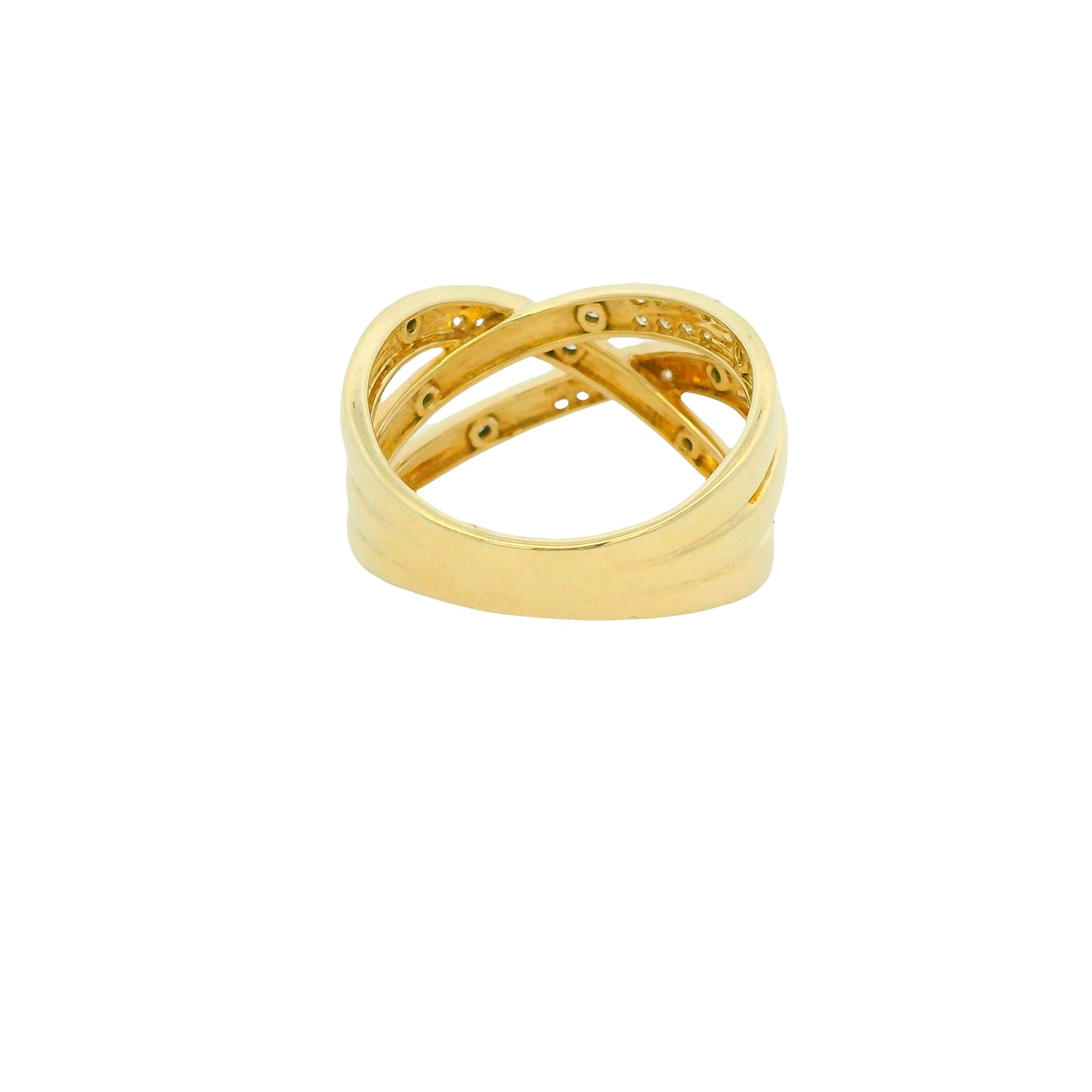 14K Yellow Gold Natural 0.25 Carat Round Brilliant 4 Row Crossover Wide Ring