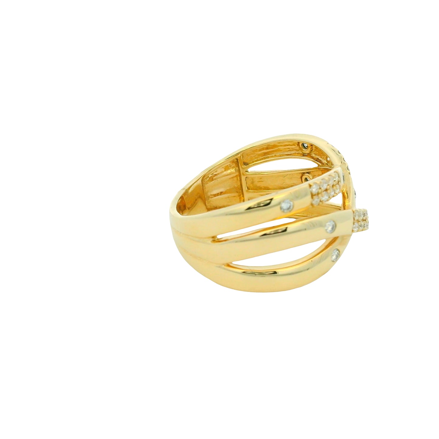 14K Yellow Gold Natural 0.25 Carat Round Brilliant 4 Row Crossover Wide Ring