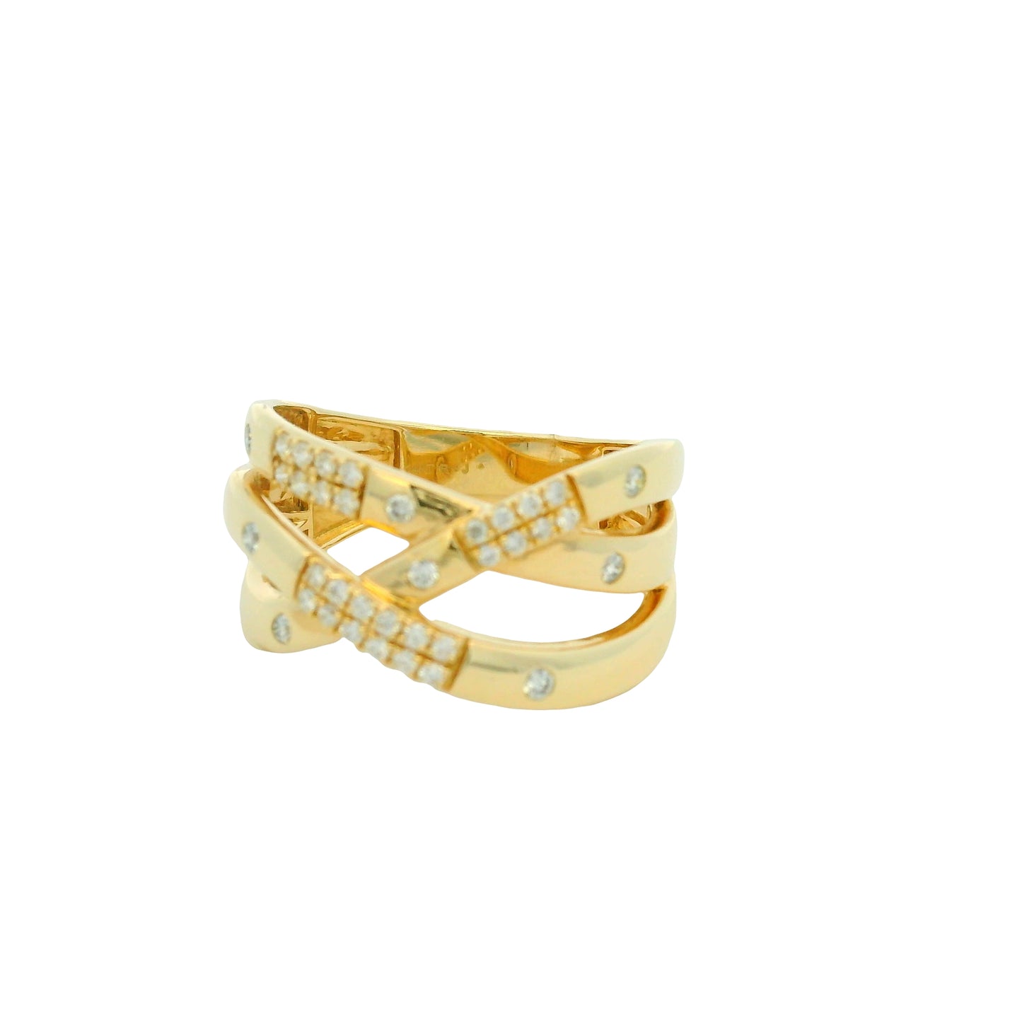 14K Yellow Gold Natural 0.25 Carat Round Brilliant 4 Row Crossover Wide Ring