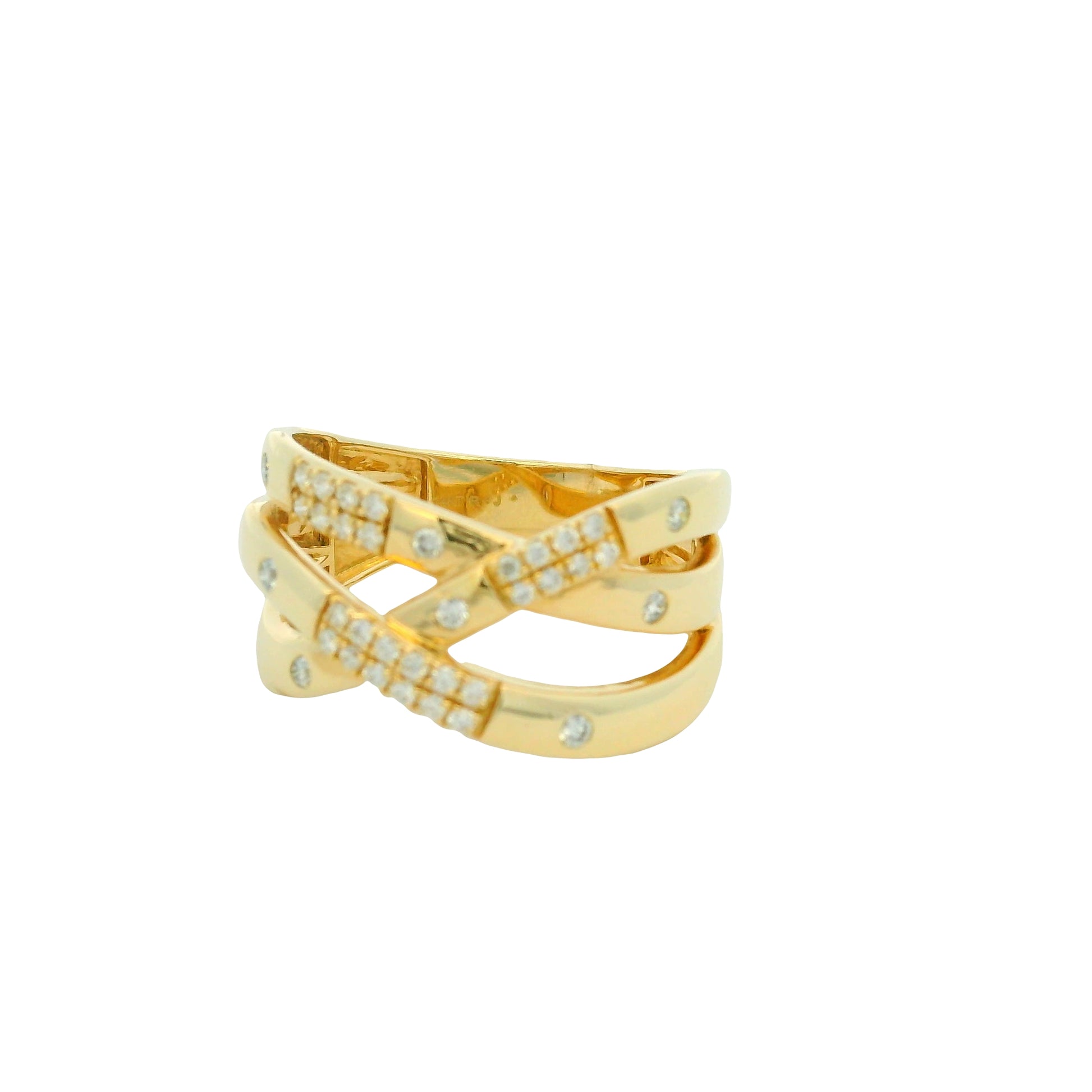 14K Yellow Gold Natural 0.25 Carat Round Brilliant 4 Row Crossover Wide Ring