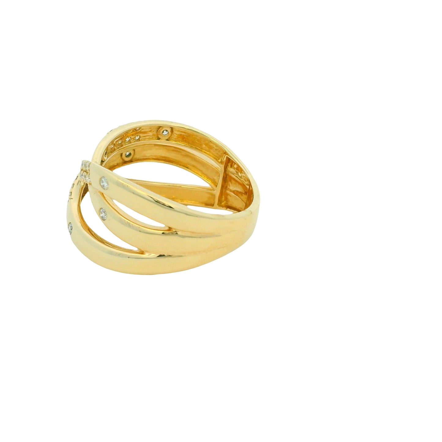 14K Yellow Gold Natural 0.25 Carat Round Brilliant 4 Row Crossover Wide Ring