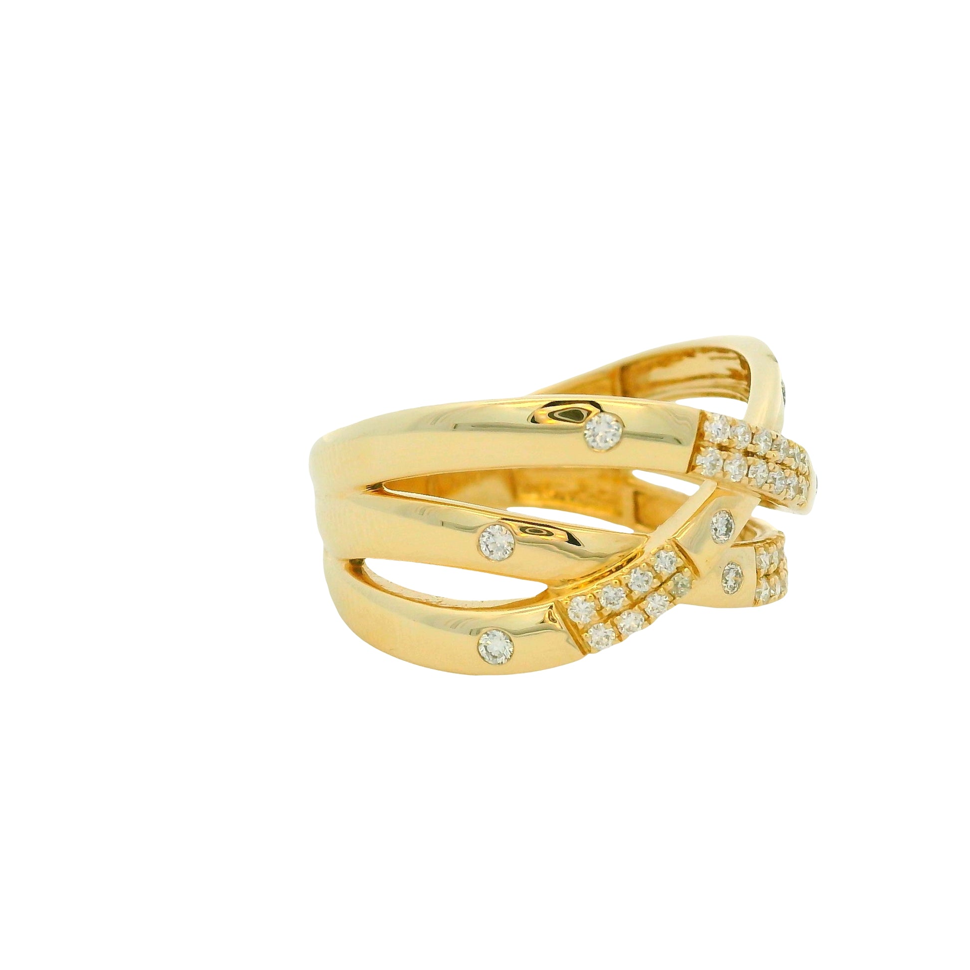 14K Yellow Gold Natural 0.25 Carat Round Brilliant 4 Row Crossover Wide Ring