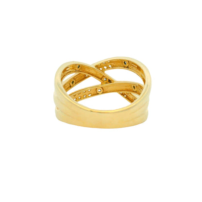 14K Yellow Gold Natural 0.25 Carat Round Brilliant 4 Row Crossover Wide Ring
