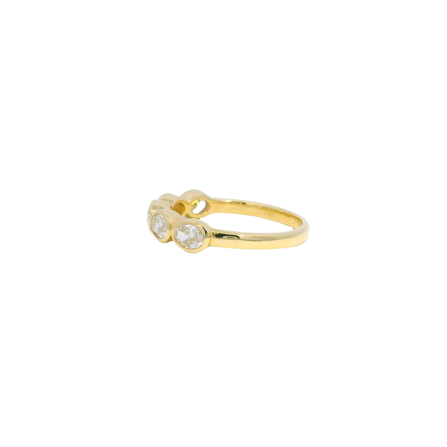 14K Yellow Gold Natural 1.00 Carat Oval Cut Diamond 5 Stone Bezel Set Ring