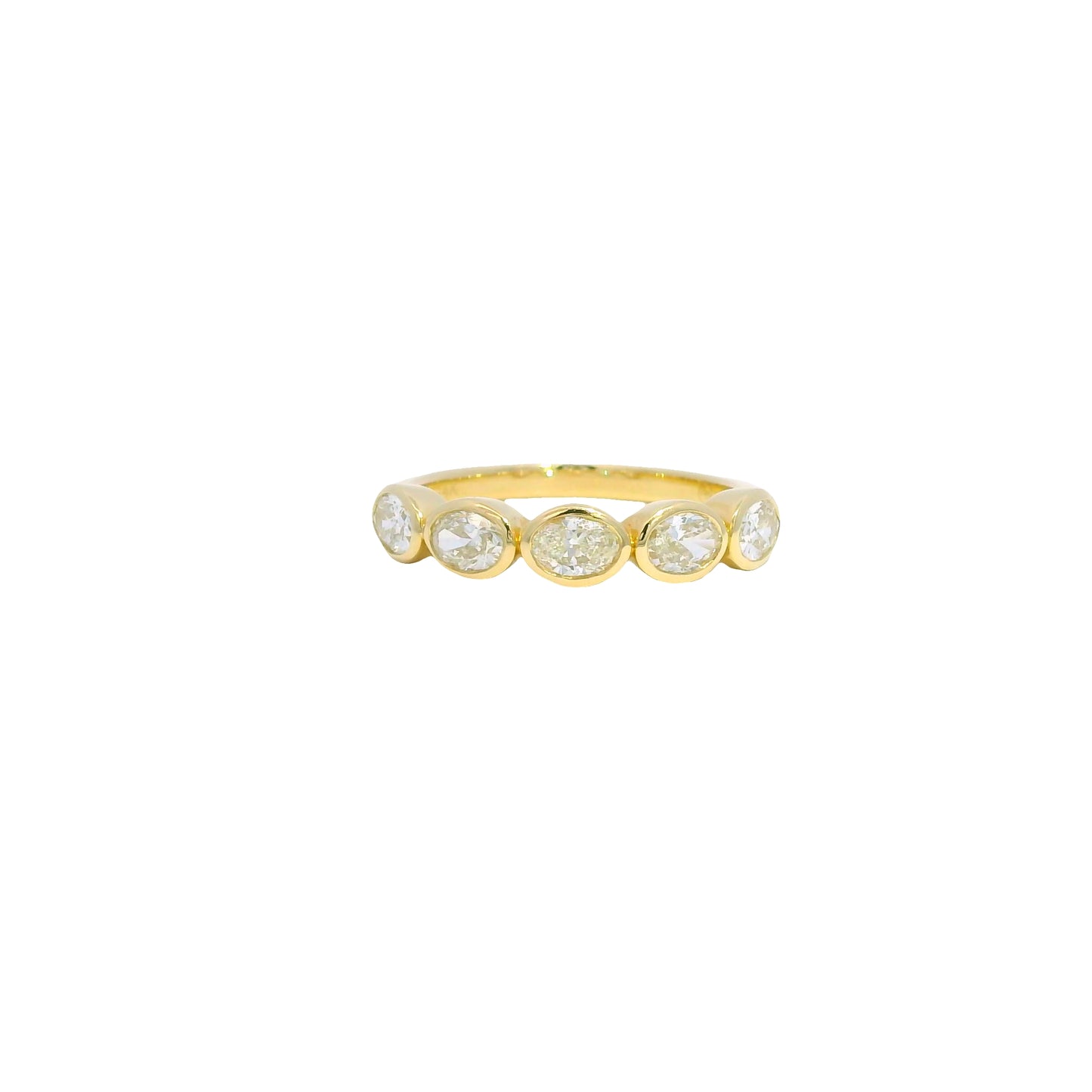 14K Yellow Gold Natural 1.00 Carat Oval Cut Diamond 5 Stone Bezel Set Ring