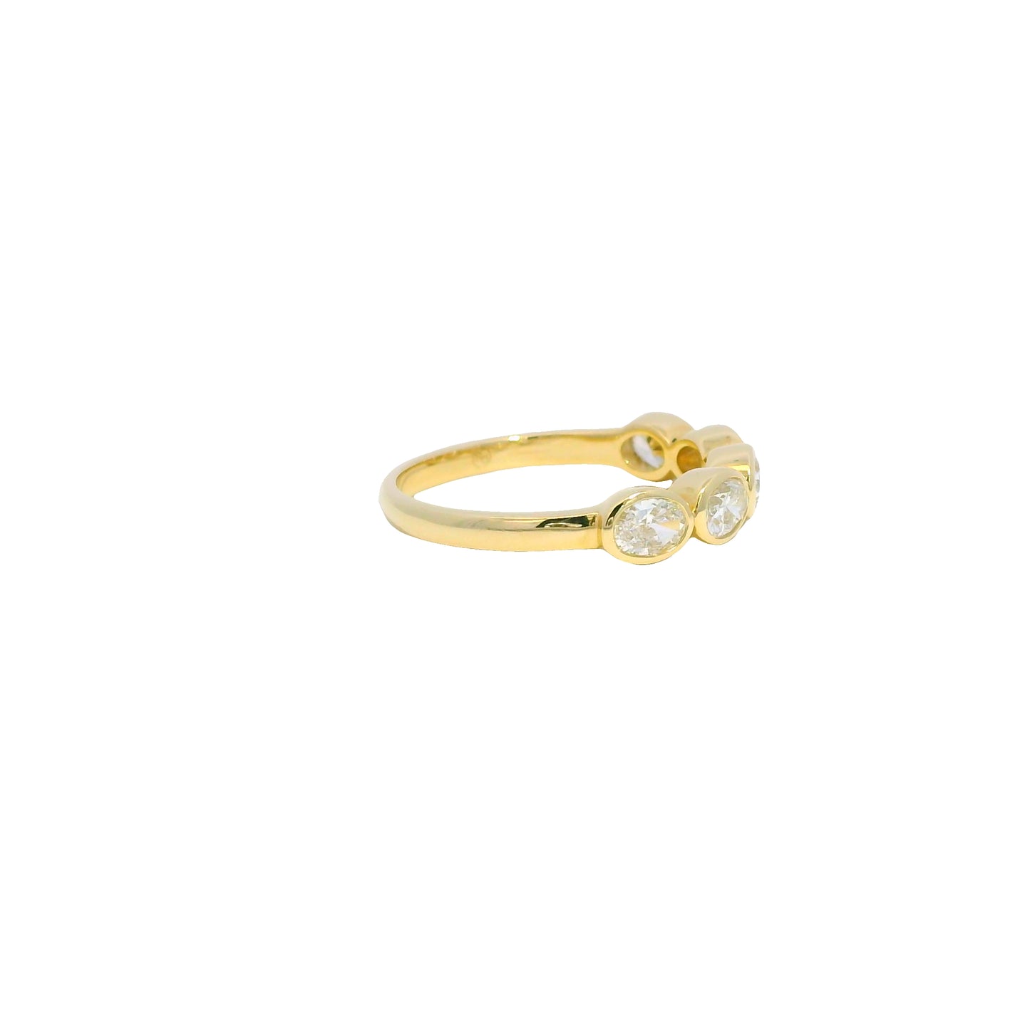 14K Yellow Gold Natural 1.00 Carat Oval Cut Diamond 5 Stone Bezel Set Ring