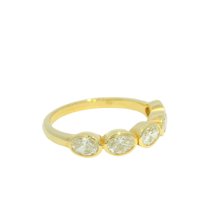 14K Yellow Gold Natural 1.00 Carat Oval Cut Diamond 5 Stone Bezel Set Ring