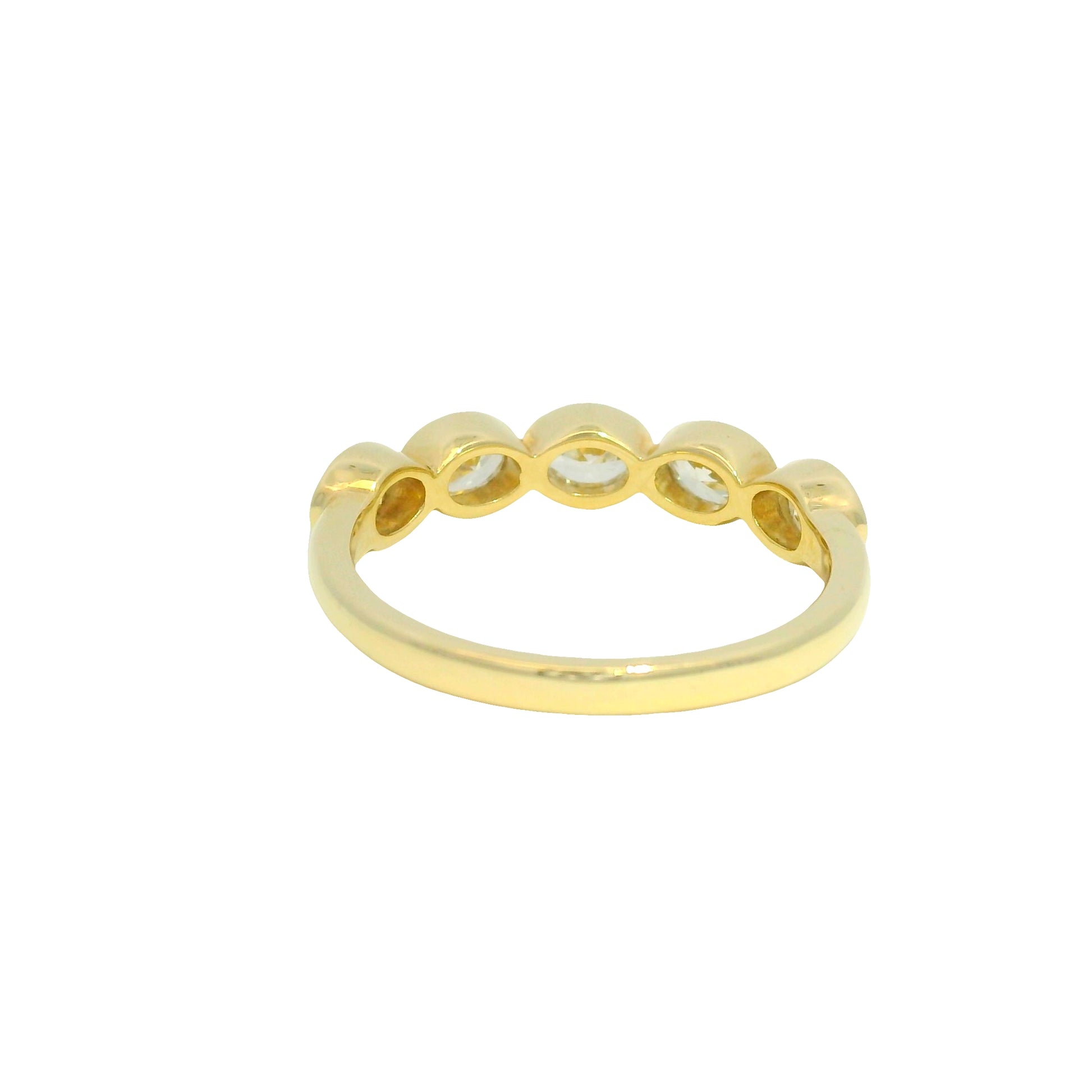 14K Yellow Gold Natural 1.00 Carat Oval Cut Diamond 5 Stone Bezel Set Ring