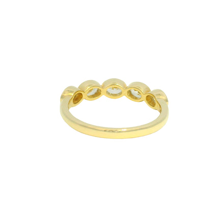 14K Yellow Gold Natural 1.00 Carat Oval Cut Diamond 5 Stone Bezel Set Ring
