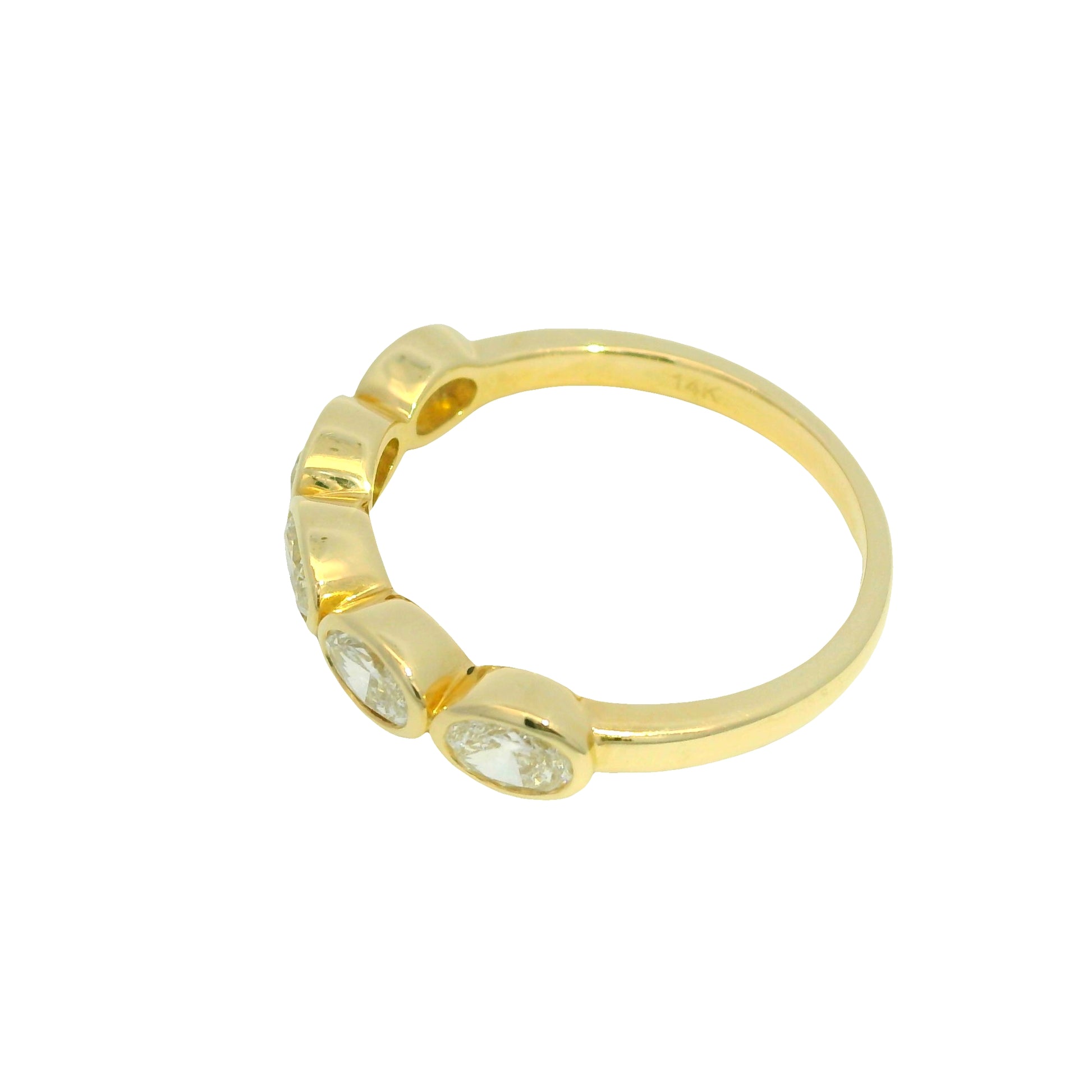 14K Yellow Gold Natural 1.00 Carat Oval Cut Diamond 5 Stone Bezel Set Ring
